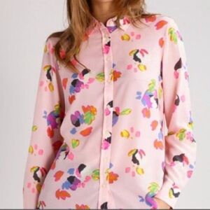 Banana Republic Womens Dillon Shirt Floral Button Front Blouse Top Medium Pink